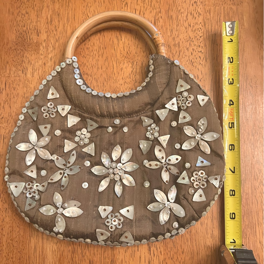 Vintage Coldwater Creek. Brown Floral Embellished Women's Ring-handled Bag - Picture 3 of 4
